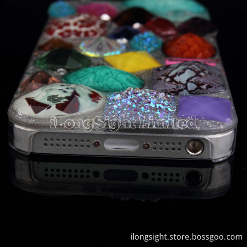 Different Shape Rhinestone Stones 3D colourful Case For iPhone 5